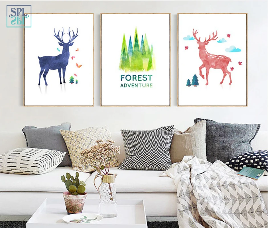 

SPLSPL Watercolor Animal Moose Forest Wall Pictures no Canvas Art Painting and Poster Home Decoration bedroom ornaments