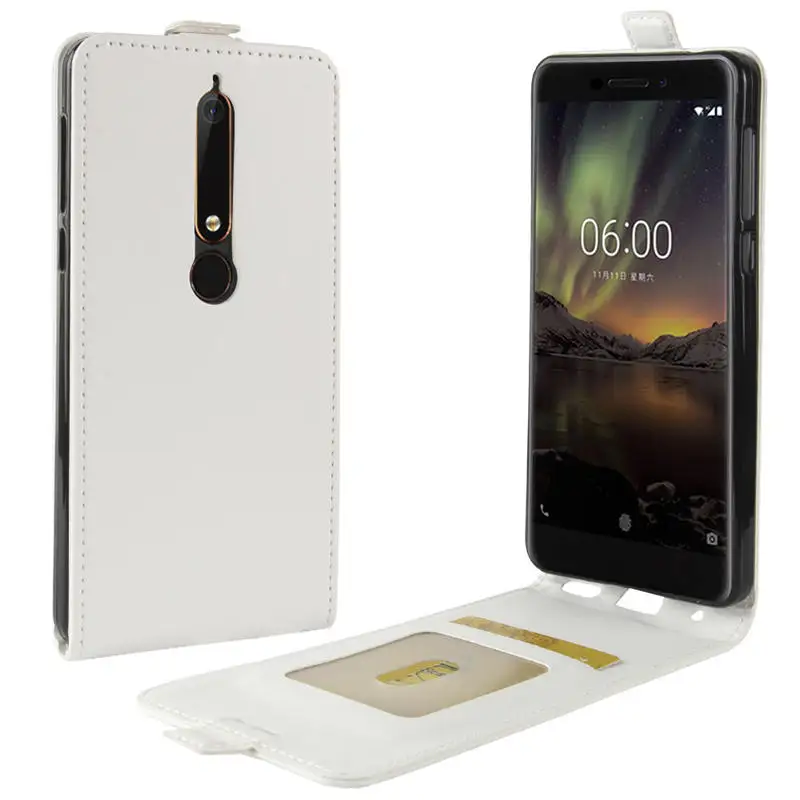 Вертикальный чехол С Откидывающейся Крышкой для Nokia 6 5,1 3,1 2,1 чехол с крышкой вверх/вниз кожаный чехол для Nokia 6,1 6,2 3,1 5,1 телефон сумка для занятий велоспортом - Цвет: white