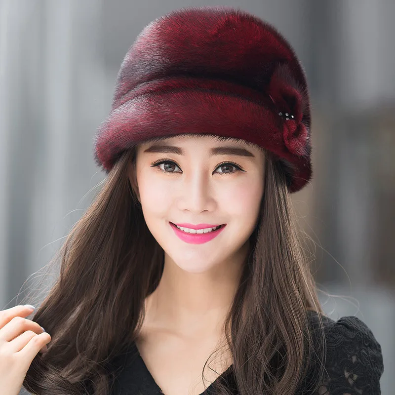 New fashion winter fur hat Mink fedora for women wide brim wedding hats fascinator ZY09 | Аксессуары для одежды