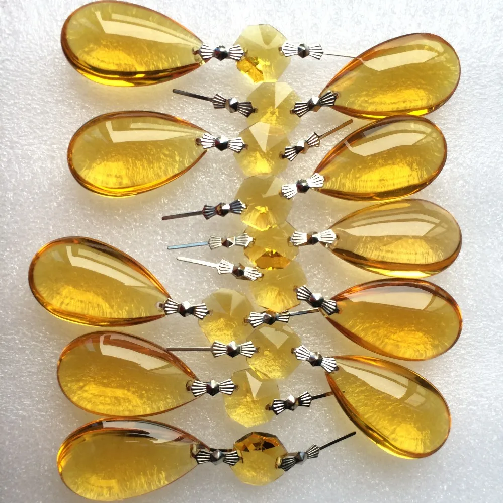 Фото Top Quality 10PCS/lot 72mm Sparkle Gold Glass Crystal Wate Drop Pendants for Chandelier Lamp Hanging Parts Even Party Decoration №4