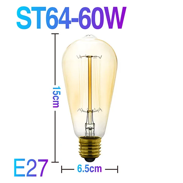 ST64 60W E27 Винтажный подвесной светильник с пеньковой веревкой, 1 м, 1,5 м, 2 м, 3M, AC85-265V, E27, лофт, креативная личность, промышленная декоративная лампа - Цвет корпуса: ST64 60W E27
