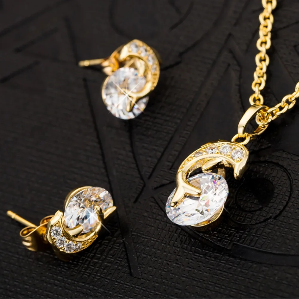 Новое поступление Летнее Мини Дельфин Цепочки и ожерелья Серьги Gold Filled