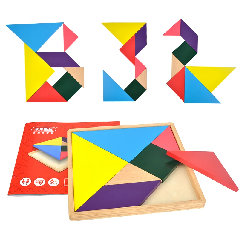 Деревянная головоломка Tangram из 7 частей красочная квадратная для детей | Игрушки и