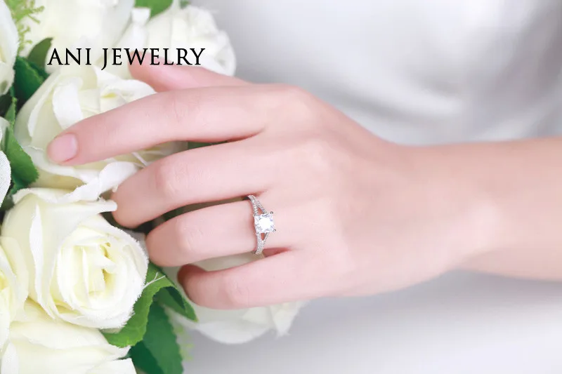ANI 18 К из белого золота(AU750) для женщин обручальное кольцо 0.79CT Certified я/SI Принцесса Cut Ювелирные изделия с алмазами великолепный Дизайн Promise Ring
