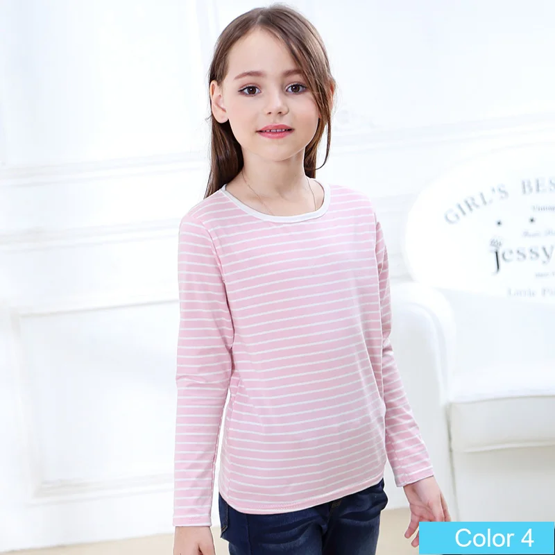 Color4 SheeCute/футболка для мальчиков и девочек; Новая весенне-Осенняя детская одежда; футболка в полоску для мальчиков и девочек; Детские футболки с длинными рукавами; хлопковая От 3 до 14 лет - Цвет: Color4