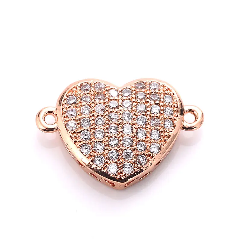 Rose gold Neovivi подвески в форме сердца, белый циркон, черный/золотой/розовое золото/серебристый цвета, бусины-разделители для Ювелирные изделия, изготовление браслетов, соединители - Цвет: Rose gold