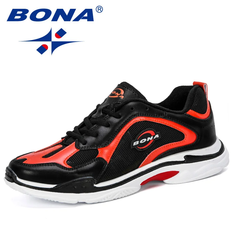 BONA/Новинка года; стильная повседневная обувь для мужчин; мокасины; Basket Homme; светильник; кроссовки; Chaussures Pour Hommes; мужские кроссовки - Цвет: Black red