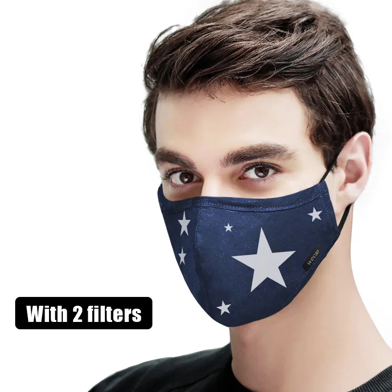 Men-Blue star ZWZCYZ противопылевая маска для рта, хлопковая маска для лица, одноразовая многоразовая маска для рта, дышащая теплая Ветрозащитная маска - Цвет: Men-Blue star