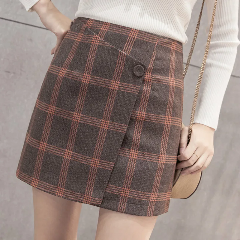 Новое поступление 2019 года Сезон Зима модная трапециевидная клетчатая юбка в