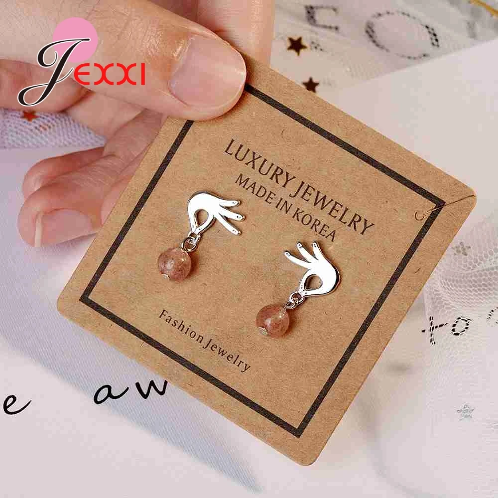 

Genuine 925 Sterling Silver Hands&Ball Shape Earrings Yellow/White Unique Design Korean Style Romantic Gift For Lover