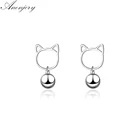 ANENJERY 925 стерлингового серебра новые милые модные кошка колокольчики-серьги для женщин, подарок на Рождество, S-E674