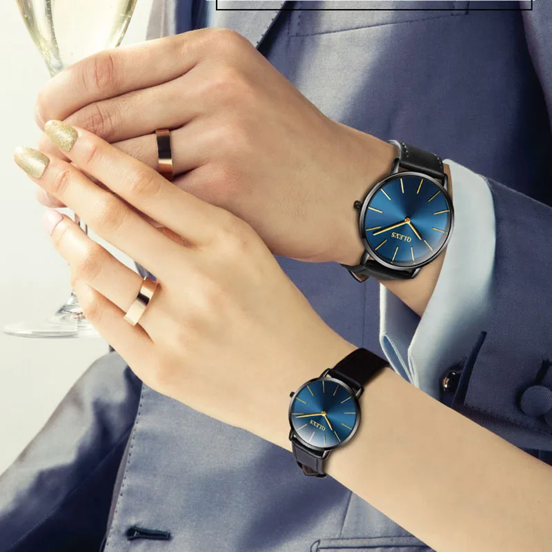 OLEVS Роскошные брендовые парные часы мужские и женские часы женские водонепроницаемые кожаные ультратонкие кварцевые наручные часы на День ... от AliExpress RU&CIS NEW