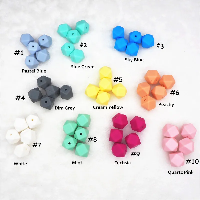 Chenkai 100pcs 14mm BPA Free Silicone Hexagon Beads DIY Baby Rattle Teether Pendant Dummy Pacifier Jewelry Making Beads