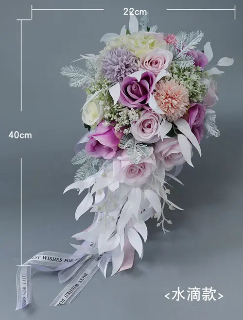 same as pic Свадебный букет невесты, розовый, фиолетовый, капля воды, водопад, элегантный свадебный букет, искусственный букет Карлы лилии, Свадебный букет невесты - Цвет: same as pic