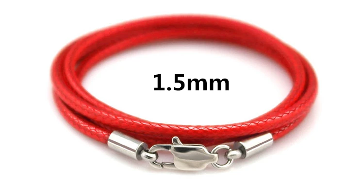 red 1.5mm 3 шт. плетеное кожаное ожерелье цепочка на вощеном шнуре из 2/3 мм шнур черный Кофе веревки цепи DIY 316L Сталь застежка ожерелье для Для женщин 50 см - Цвет: red 1.5mm