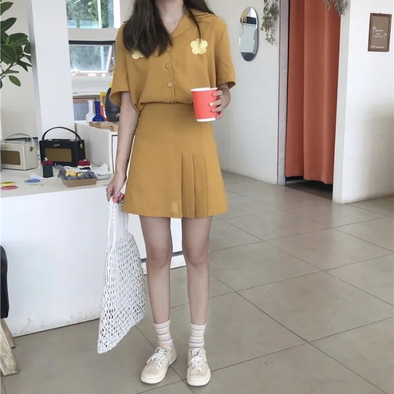 Комплект из двух предметов Женский Топ и блузка с коротким рукавом цветочной