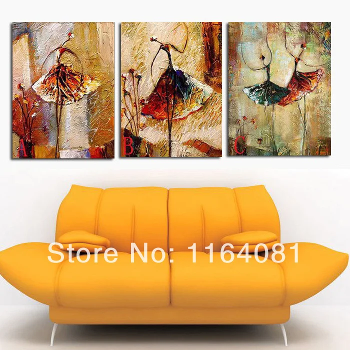 

Free Shipping Home Decoration Home Decor Hand-painted Wall Art Ballet Abstract Oil Paintings Dance People 3 Pieces As 1 Set