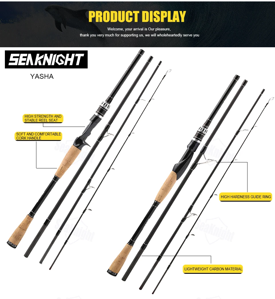 SeaKnight YASHA Удочка 2,4 м, 2,7 м, 4 секции, М, углеродное волокно, Спиннинг/литье, удочка для путешествий, 10-30 г, рыболовные снасти
