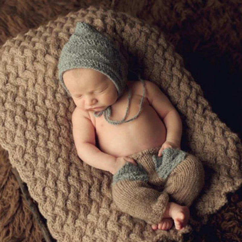 

New 1Set Newborn Baby Cute Crochet Knit Costume Prop Outfits Photography Baby Hat Pants