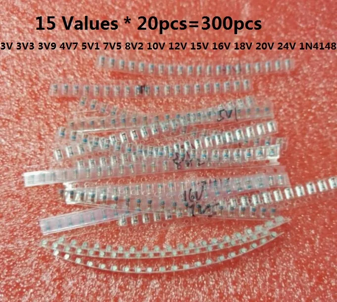 15 ценности* 20 штук = 300 шт. LL34 SMD зенеровские пакет диодов 1/2W 3 v-24 v 0,5 W 15 видов* 20 штук = 300 шт. 1N4148 комплект