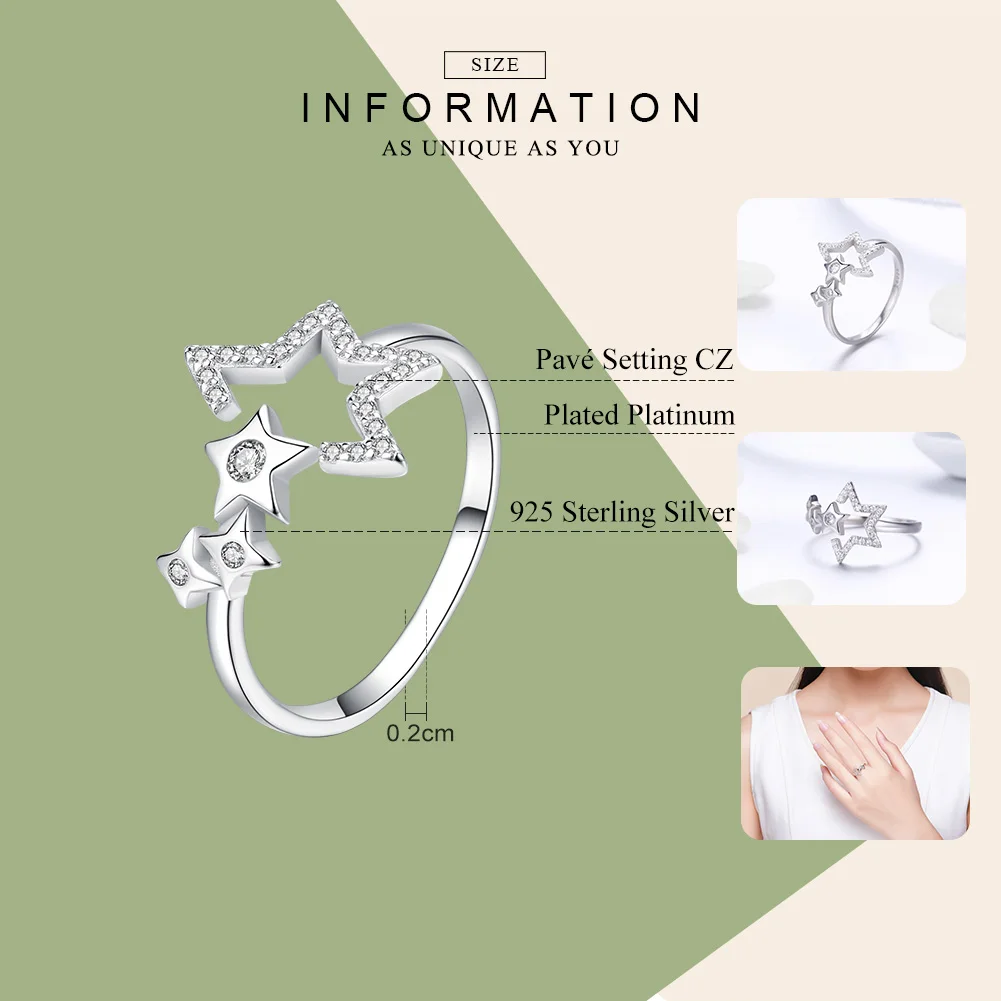 Женское кольцо со сверкающими звездами из серебра 925 пробы|Кольца| |