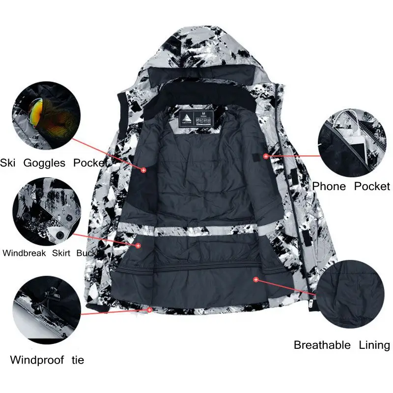 Зимние лыжные куртки VECTOR для мужчин теплые водонепроницаемые катания на