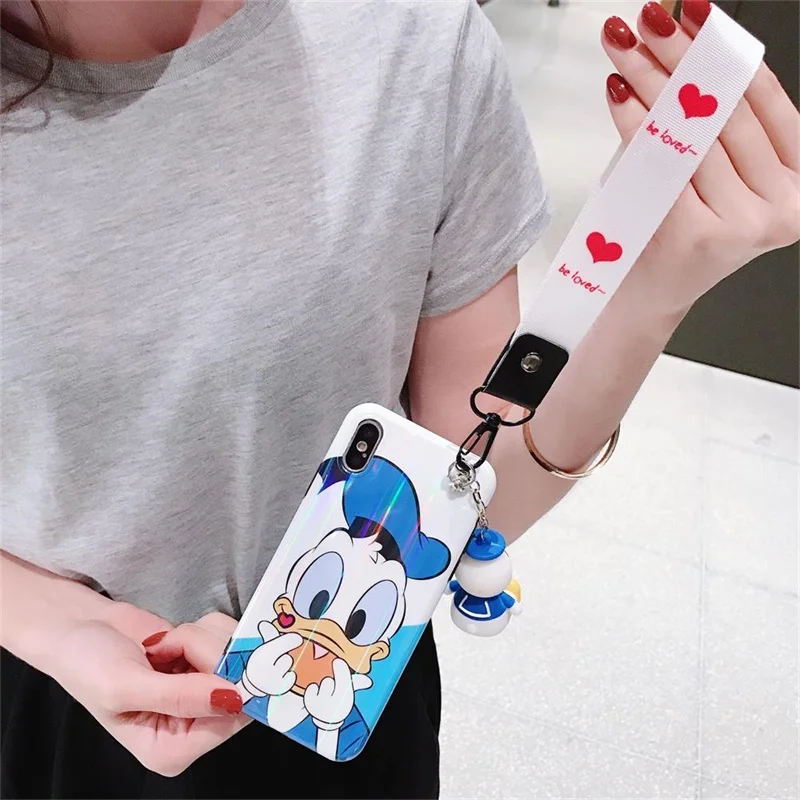 JAMULAR мультик держатель Кукла ремешок чехол для телефона для iPhone X XS MAX XR 7 6 6s 8 Plus Дональд Дейзи Блю Рей мягкая задняя крышка