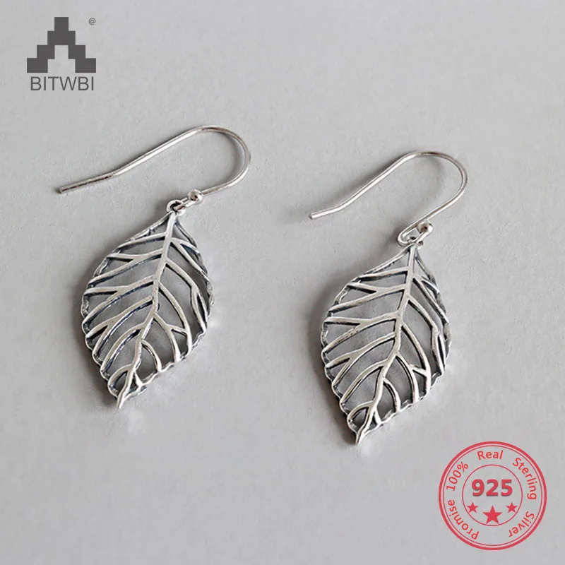 Горячая Распродажа Винтажные серьги в виде листа из стерлингового серебра 925