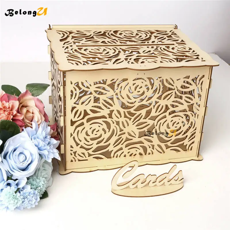 Rustic DIY Wedding Card Box with Lock for Gift Money Slot Wishing Well box Envelope Boxes Vintage Decoration | Дом и сад