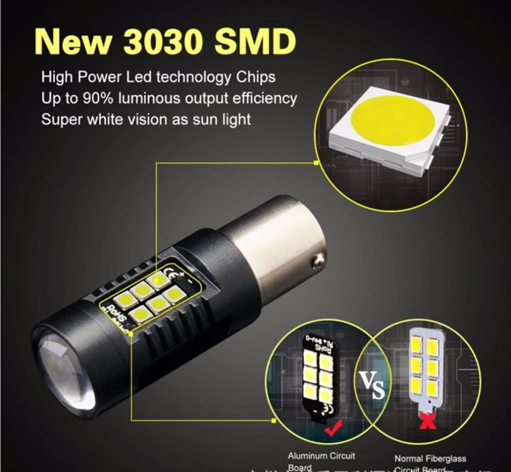 1 шт. LED Ba15s 1156 1157 BA15D Высокая мощность 3030 21smd белый Янтарный красный светодиодный