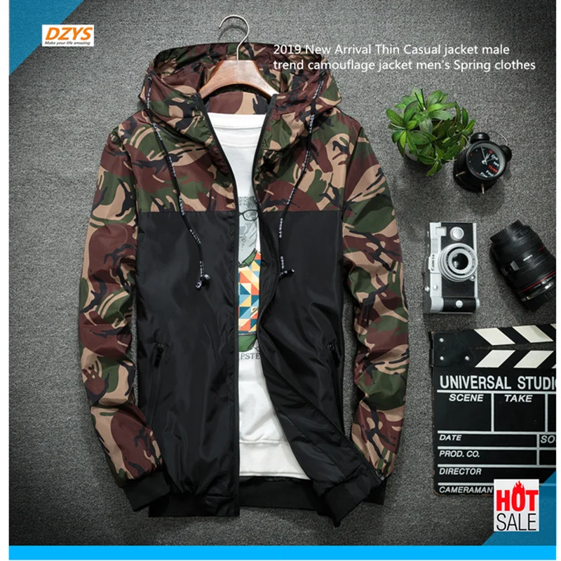 Новое поступление 2019 тонкая повседневная куртка Мужская трендовая камуфляжная