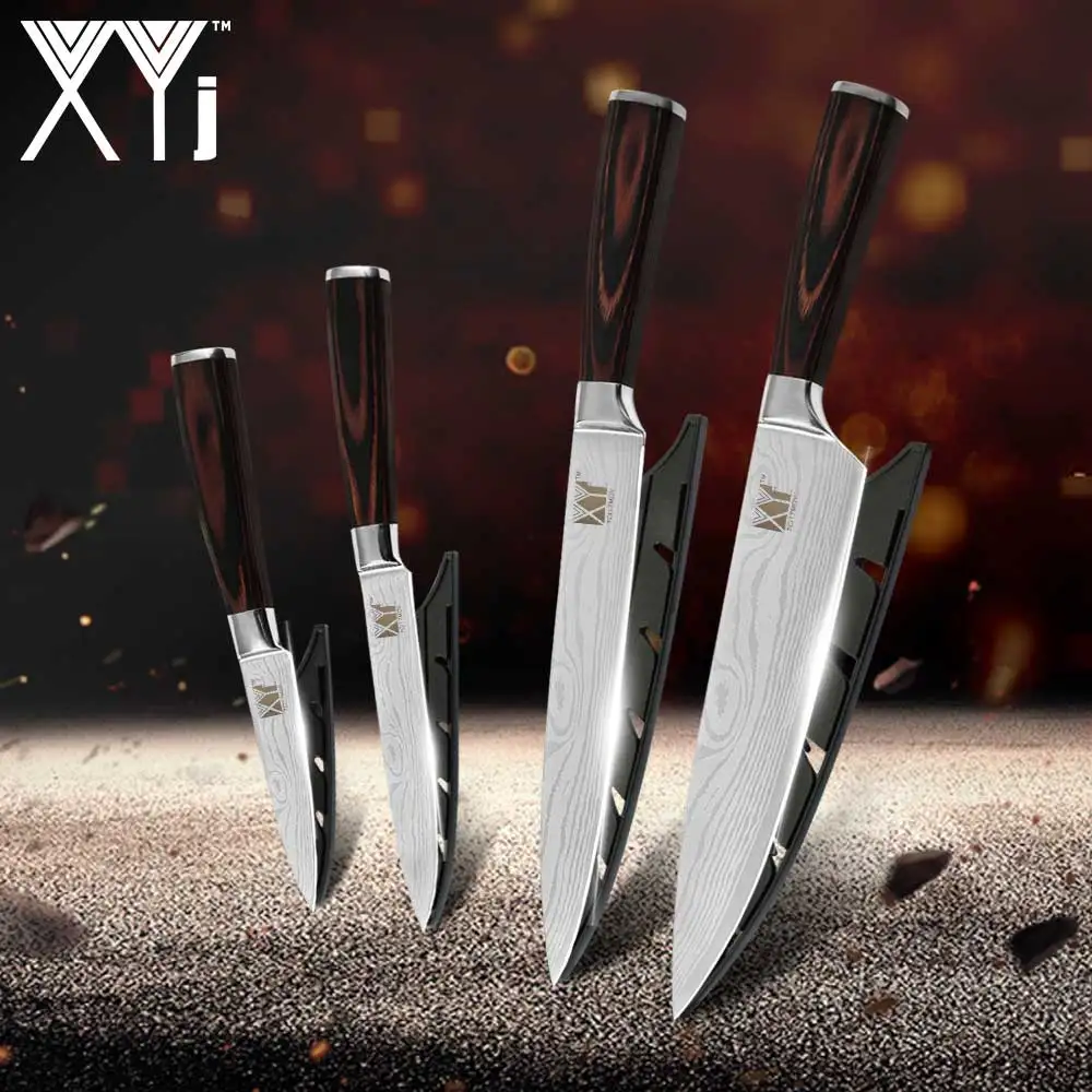 4-piece XYj набор Бытовых Кухонных Ножей, очень острое лезвие, нож для приготовления пищи 7Cr17mov, нож для нарезки сантоку, нож для очистки овощей - Цвет: 4-piece