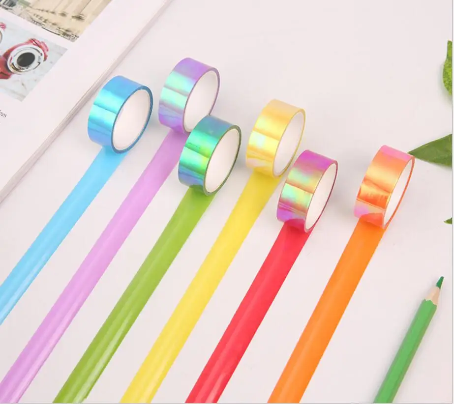

15mm*5m Rainbow Laser PE Tape Glitter Stationery Scrapbooking Decorative Adhesive Tapes DIY Masking Tape School Supplies