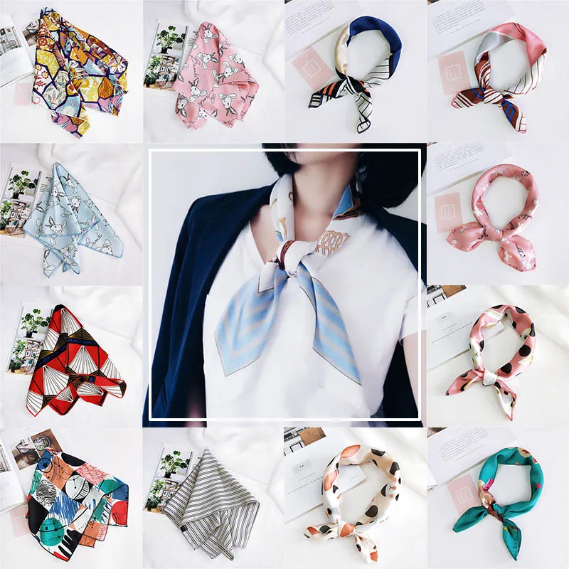 

New 1PC Girls Women Bag Decorative Korean Wedding Small Squares Head Scarf Animal Silk Cartoon Decorative Scarves