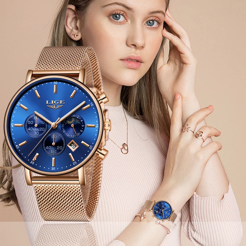

Reloj Mujer Fashion Quartz Watches High Quality Watch Women Stainless Steel Mesh Rose Gold Waterproof Ladies Watch Dropshipping