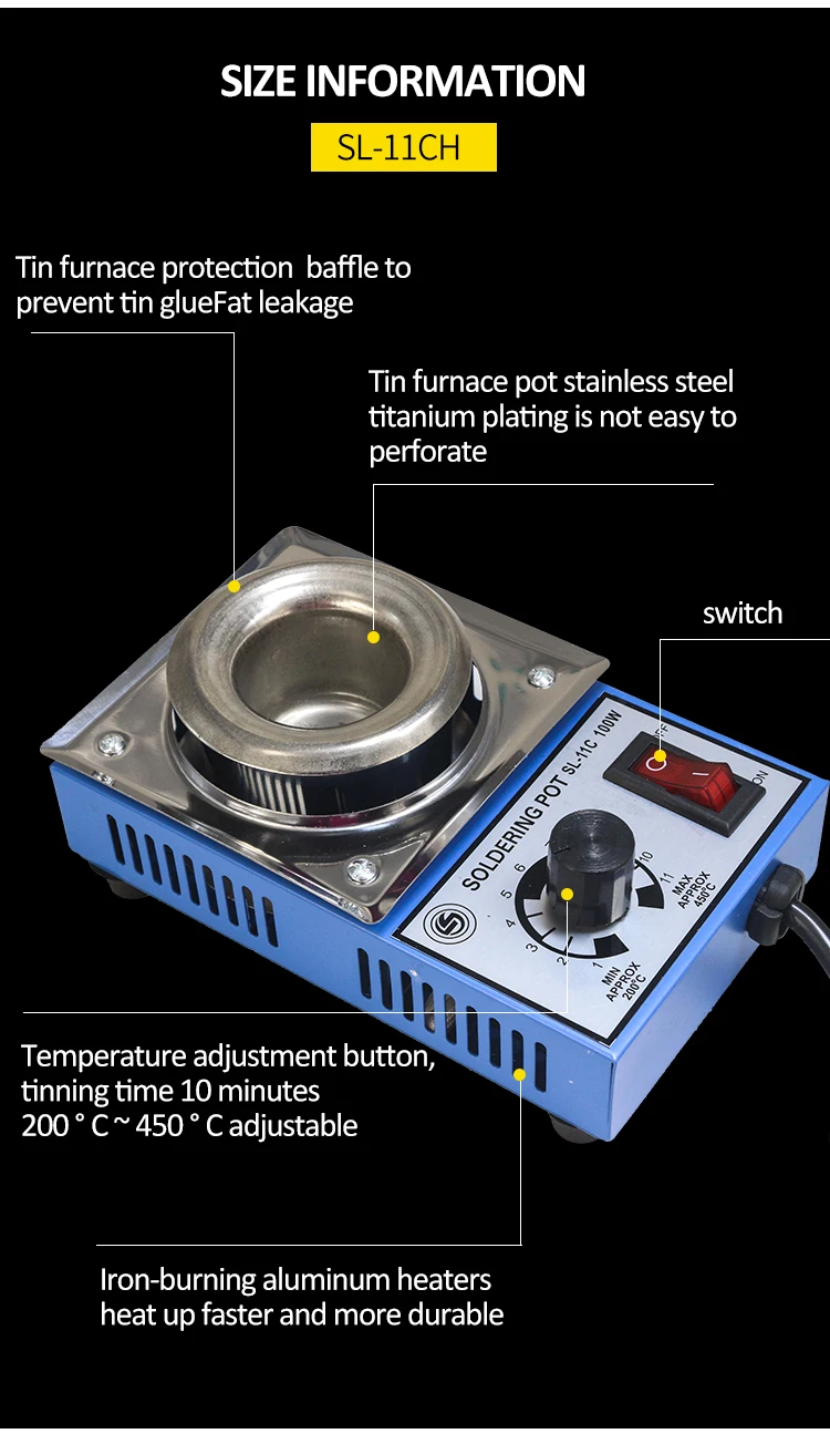 SL-11C 100 Вт 38mm300g Емкость 100 мм Цифровой термостат свинцовый горшок из титанового сплава для пайки 110 В 220 В