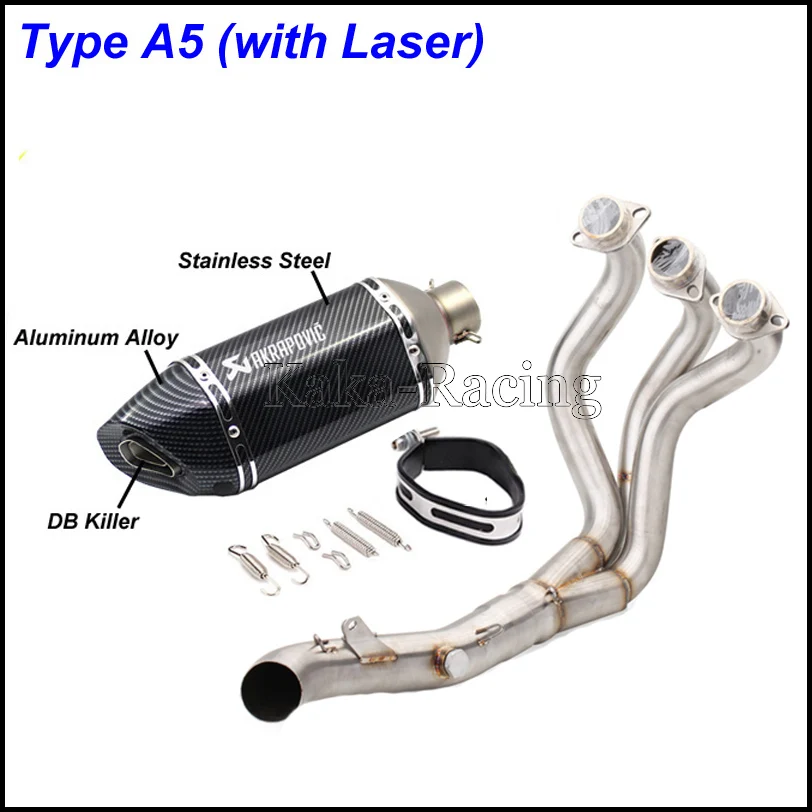Type A5(Laser) MT09 FZ09 мотоциклетная выхлопная система без шнуровки Модифицированная труба Akrapovic глушитель из углеродного волокна для Yamaha MT-09 FZ-09 - Цвет: Type A5(Laser)