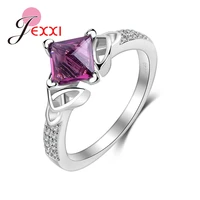 fashion aaa cubic zirconia rings anniversary jewelry for women square purple crystal 925 sterling silver proposal ring