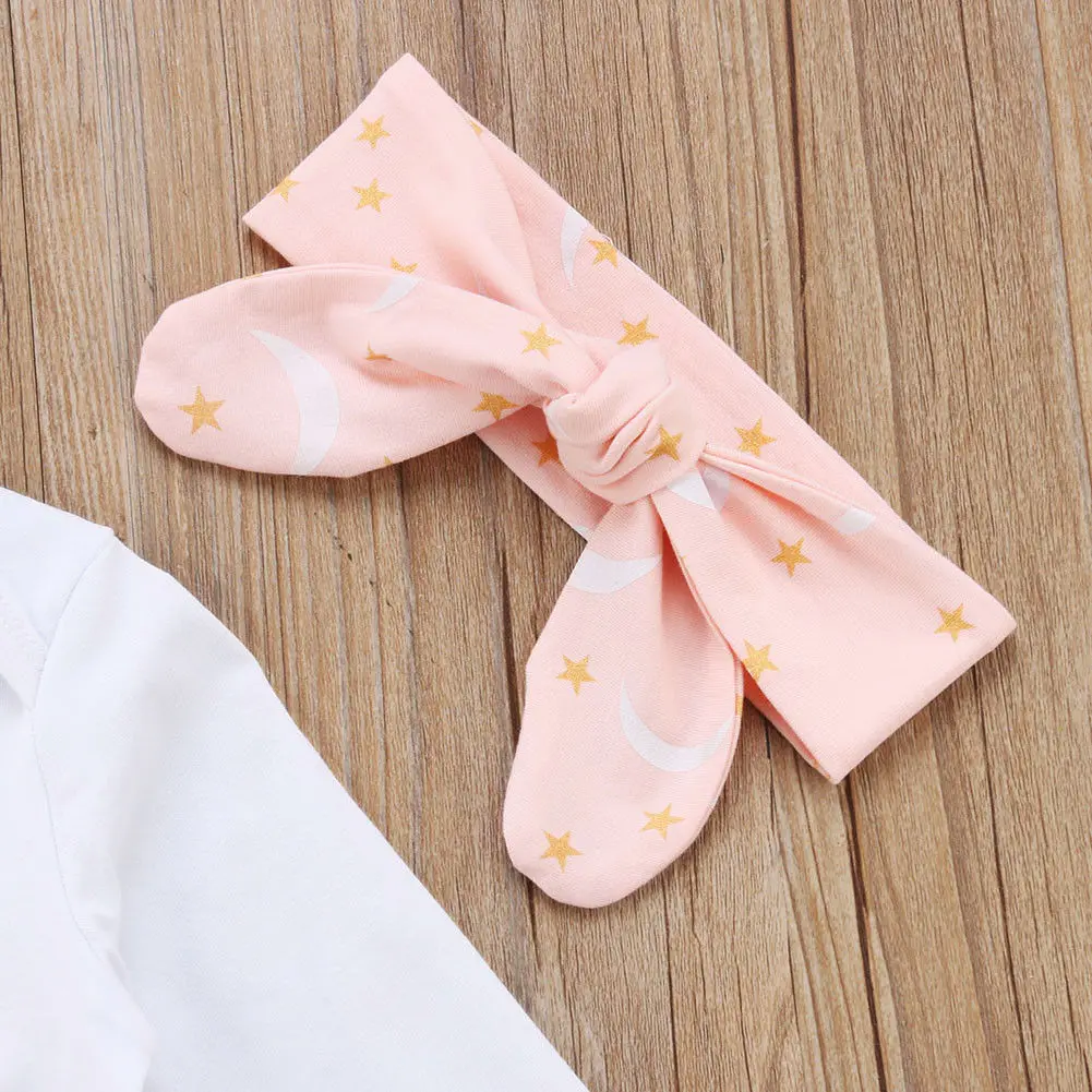 

Pudcoco Summer 3Pcs Toddler Infant Newborn Baby Boys Girls Clothes Set Moon Tops Bodysuit + Pants +Headband Outfits 0-24M 2019