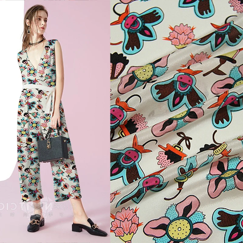 

New inkjet silk crepe de chine fabric summer 15mm floral shirt dress crepe de chine silk fabric wholesale silk cloth 137cm