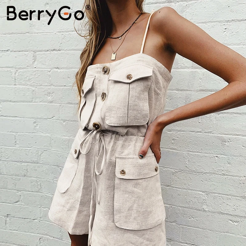 BerryGo повседневный сексуальный летний комбинезон с карманами женский винтажный