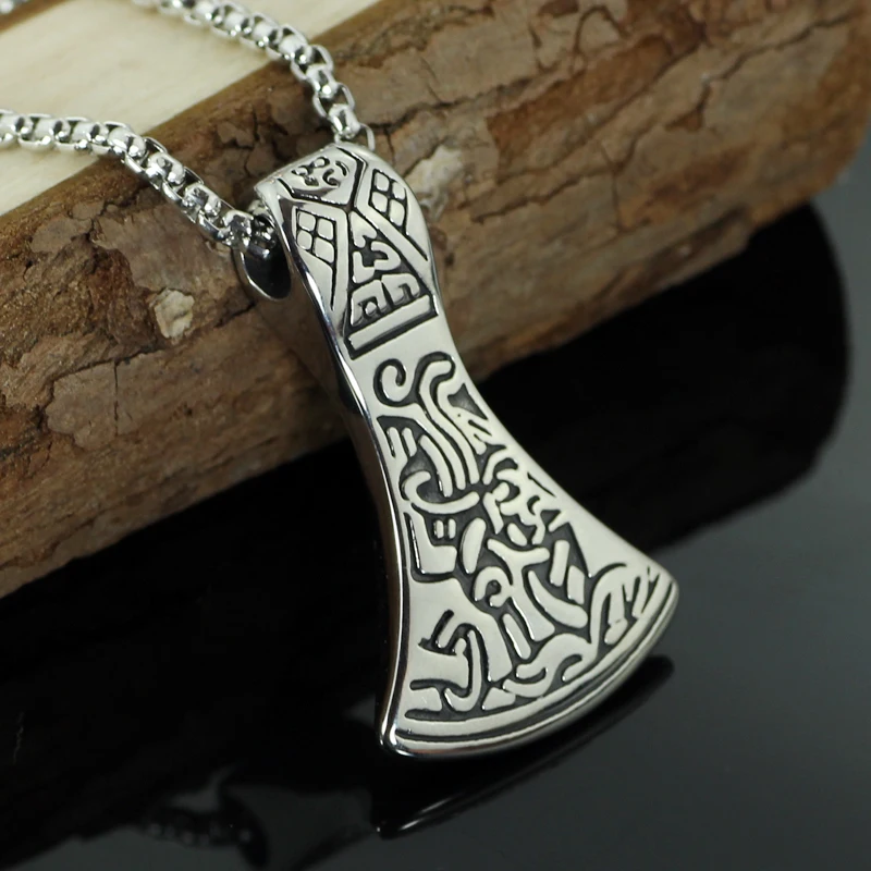 Vintage Norse Viking Ax Pendant Men's Scandinavian Retro Silvery Axe Necklace Thor Odin Loki Asgard Jewelry | Украшения и