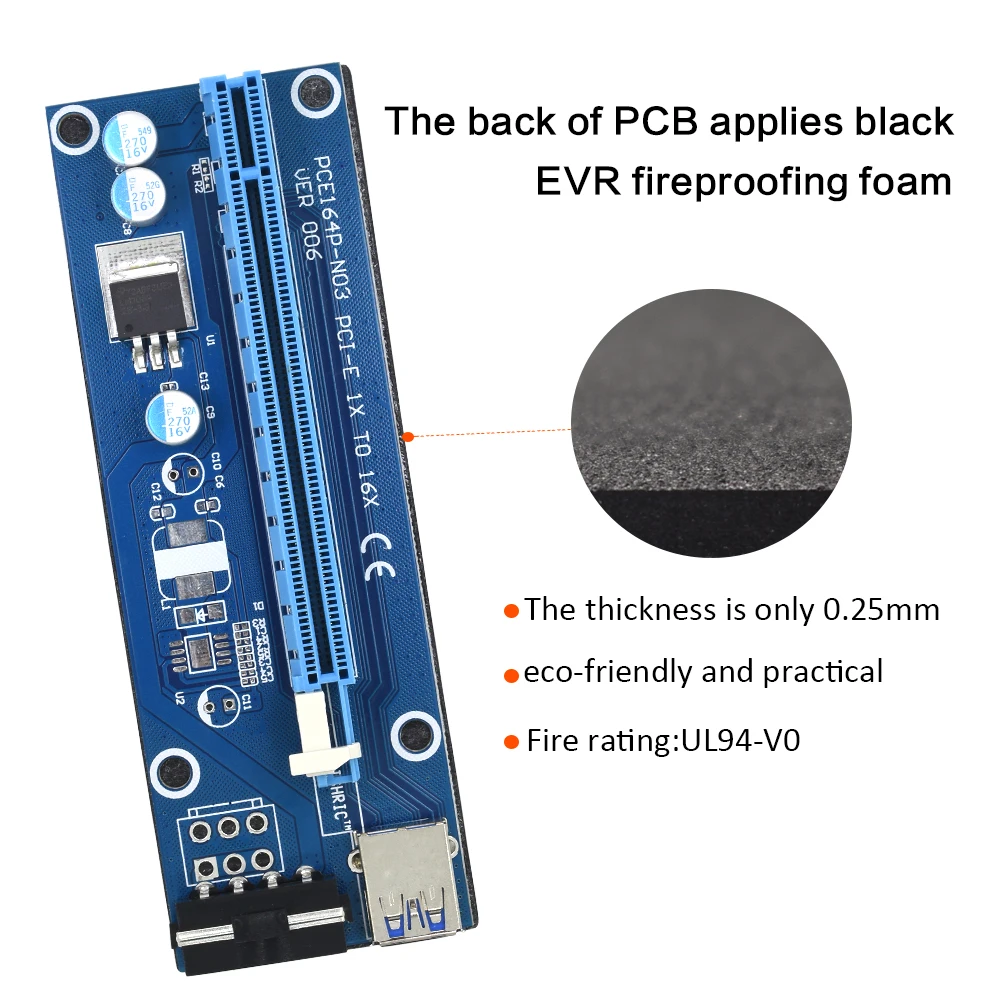 TISHRIC Ver006 Pci e расширитель PCIE Express Riser Card 1x к 16x Usb3.0 кабель Sata 4pin Molex для майнинга