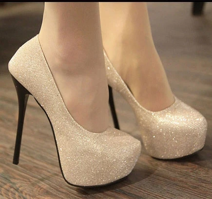 Женские свадебные туфли лодочки золотого цвета на высоком каблуке 14 см с острым