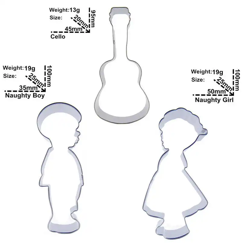 Guitar Boy and Girl shaped 3 piece biscuit cutting molds baking tools cake decorating soft candy tools. | Дом и сад