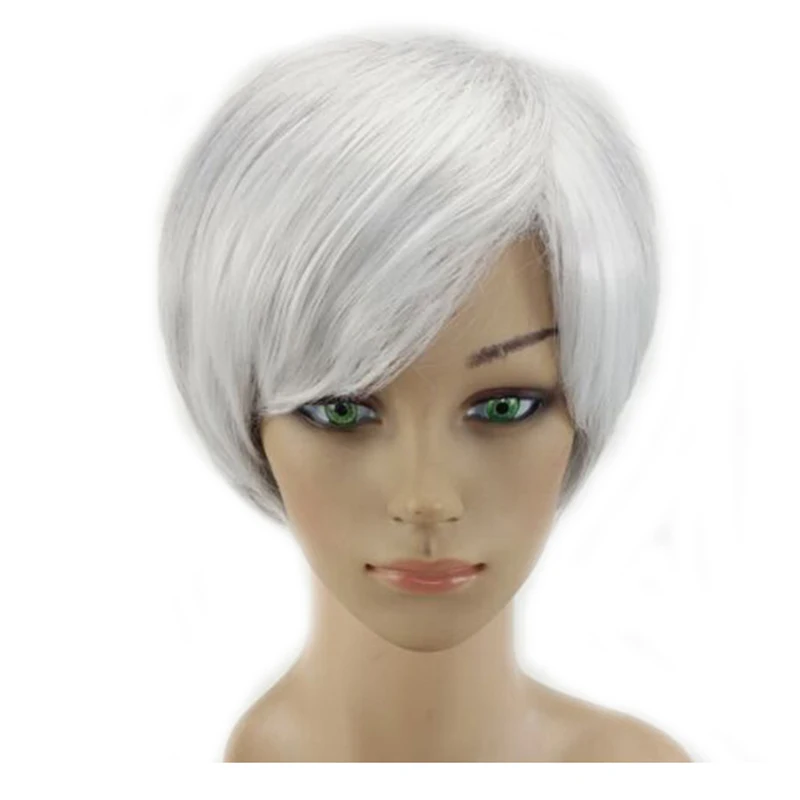 silver grey HAIRJOY Короткий Прямой полный парик для женщин и мужчин синтетический стул парики боковые челки термостойкие 5 цветов - Цвет: silver grey