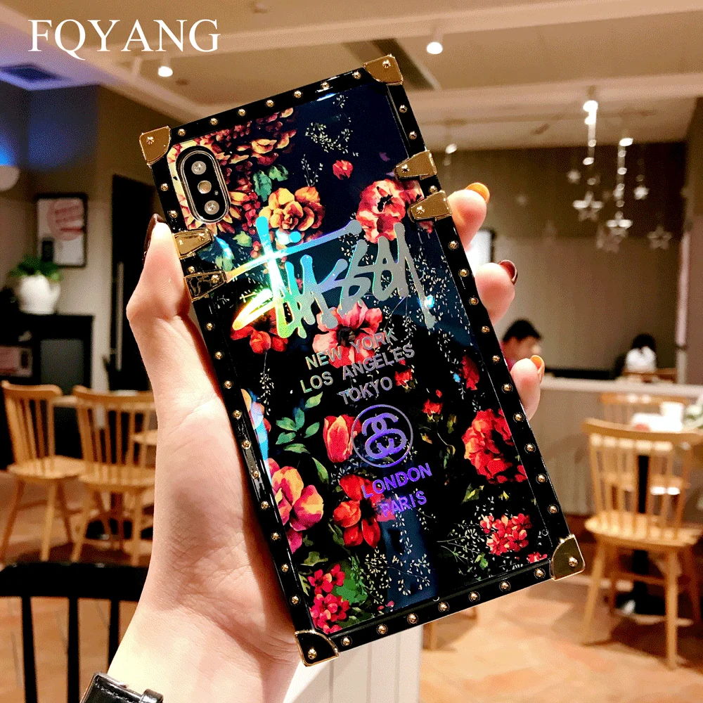 FQYANG Роскошная квадратная Blu-Ray розовый чехол для iPhone X XS XR XSMAX 8 цветок 6S 6 7 PLUS iphone 8PLUS