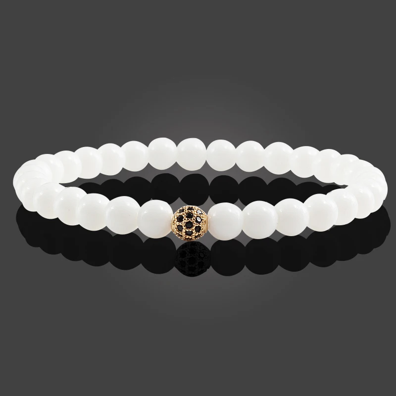 Классические браслеты из натурального черного и белого камня 6 мм бисера