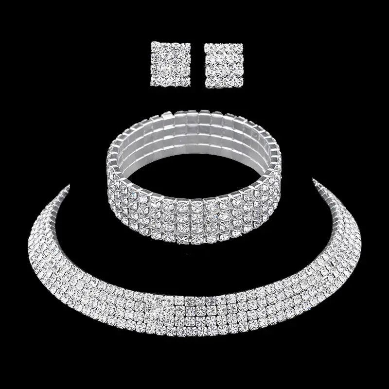 Crystal Wedding Bridal Silver Plated Jewelry Sets Necklace Earrings Bracelet Adornment for Women | Украшения и аксессуары