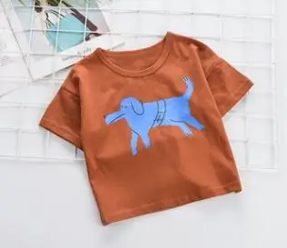 brown MILANCEL/ г.; детская одежда; стильные футболки для мальчиков с героями мультфильмов; футболки в Корейском стиле для девочек; хлопковые базовые топы для девочек - Цвет: brown
